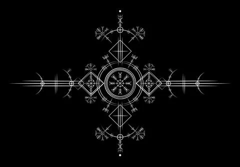 Magic ancient viking art deco, White Vegvisir navigation compass ancient Norse Illustrazione stock