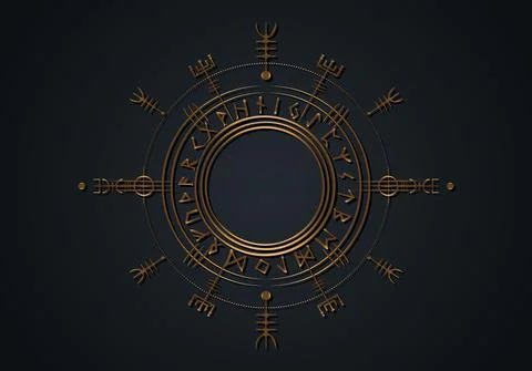 Magic ancient viking art deco, Gold Vegvisir navigation compass ancient logo Stock Illustration