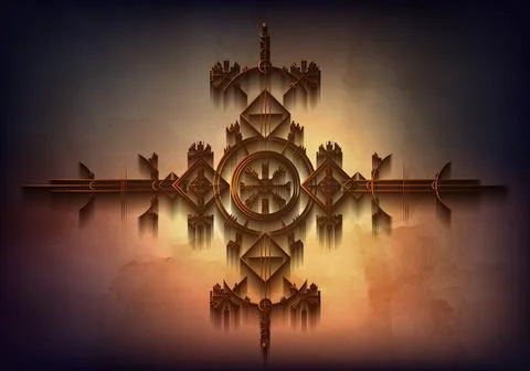Magic ancient viking art deco, Old Vegvisir navigation celtic compass ancient Stock Illustration