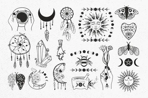 Magic and Celestial, Celestial, Witchcraft, Mystical, boho bundle Stock Illustration