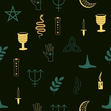 Magic and heaven seamless pattern, with magical elements such as snake, eye,  Stock Illustration