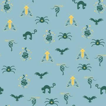 Magic and heaven seamless pattern, with magical elements such as snake, eye.. Illustrazione stock