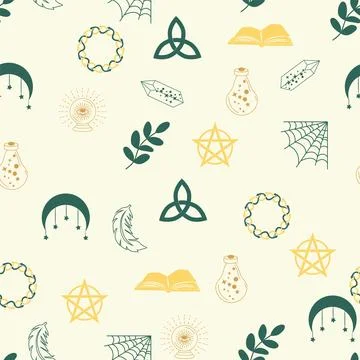 Magic and heaven seamless pattern, with magical elements such as snake, eye,  Stock Illustration