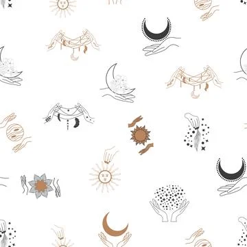 Magic and heaven seamless pattern, with magical elements such as snake, eye,  Illustrazione stock