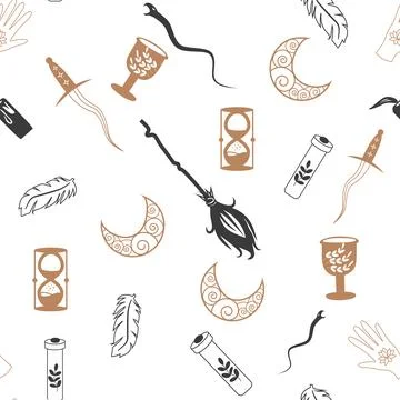 Magic and heaven seamless pattern, with magical elements such as snake, eye,  イラスト素材