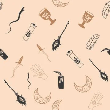 Magic and heaven seamless pattern, with magical elements such as snake, eye.. Illustrazione stock