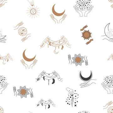 Magic and heaven seamless pattern, with magical elements such as snake, eye,  Stock Illustration