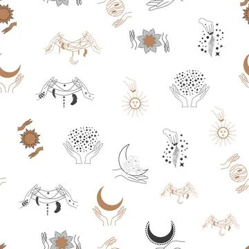 Magic and heaven seamless pattern, with magical elements such as snake, eye,  Stock Illustration