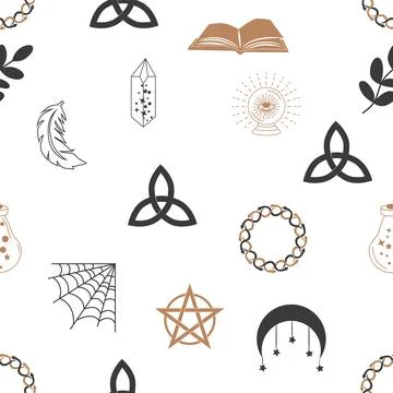 Magic and heaven seamless pattern, with magical elements such as snake, eye,  イラスト素材