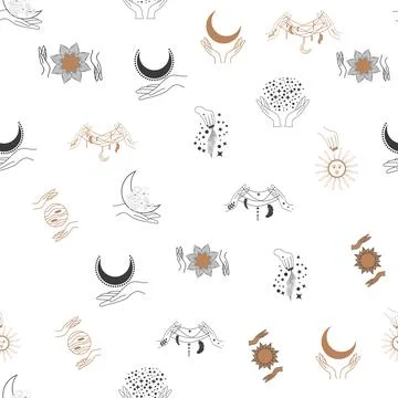 Magic and heaven seamless pattern, with magical elements such as snake, eye.. イラスト素材