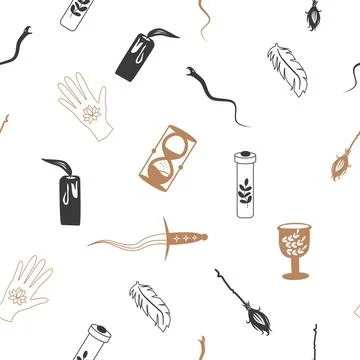 Magic and heaven seamless pattern, with magical elements such as snake, eye,  Stock Illustration