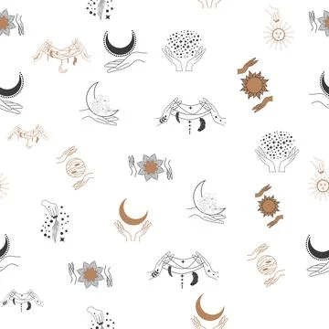 Magic and heaven seamless pattern, with magical elements such as snake, eye,  Stock Illustration