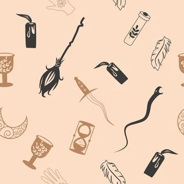 Magic and heaven seamless pattern, with magical elements such as snake, eye.. Stock Illustration