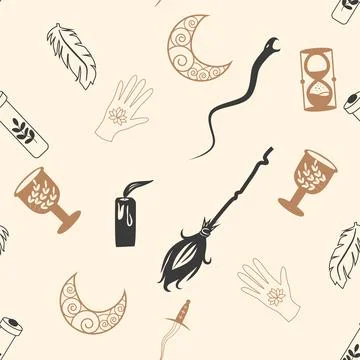 Magic and heaven seamless pattern, with magical elements such as snake, eye,  Stock Illustration