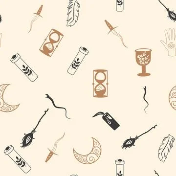 Magic and heaven seamless pattern, with magical elements such as snake, eye,  Stock Illustration