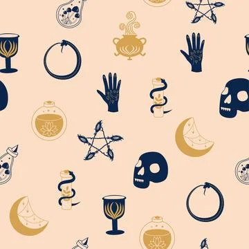 Magic and heaven seamless pattern, with magical elements such as snake, eye.. イラスト素材