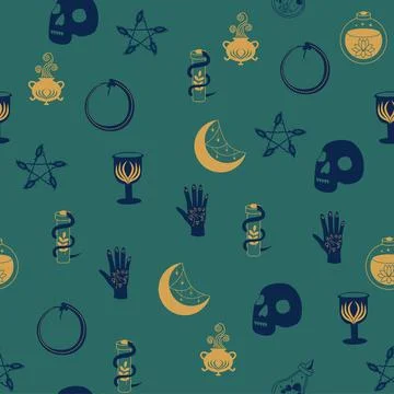Magic and heaven seamless pattern, with magical elements such as snake, eye,  Stock Illustration