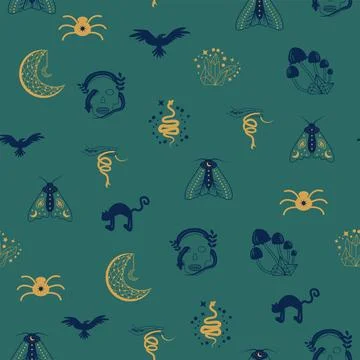 Magic and heaven seamless pattern, with magical elements such as snake, eye.. イラスト素材