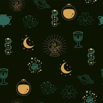 Magic and heaven seamless pattern, with magical elements such as snake, eye.. イラスト素材