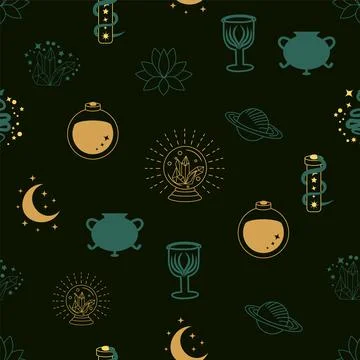 Magic and heaven seamless pattern, with magical elements such as snake, eye.. イラスト素材