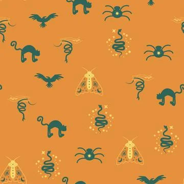 Magic and heaven seamless pattern, with magical elements such as snake, eye.. Stock Illustration