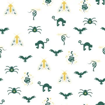 Magic and heaven seamless pattern, with magical elements such as snake, eye.. Illustrazione stock