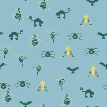 Magic and heaven seamless pattern, with magical elements such as snake, eye,  Stockillustratie
