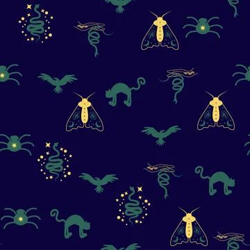Magic and heaven seamless pattern, with magical elements such as snake, eye.. イラスト素材
