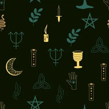 Magic and heaven seamless pattern, with magical elements such as snake, eye,  イラスト素材