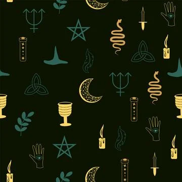 Magic and heaven seamless pattern, with magical elements such as snake, eye,  Stock Illustration
