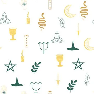Magic and heaven seamless pattern, with magical elements such as snake, eye,  Stock Illustration