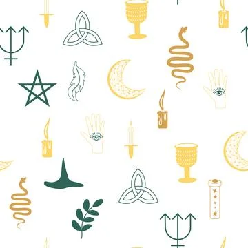 Magic and heaven seamless pattern, with magical elements such as snake, eye,  Stock Illustration
