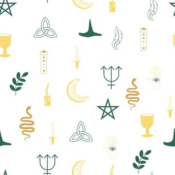 Magic and heaven seamless pattern, with magical elements such as snake, eye,  스톡 일러스트
