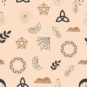 Magic and heaven seamless pattern, with magical elements such as snake, eye,  Stock Illustration