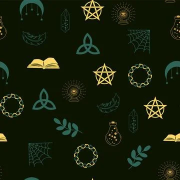 Magic and heaven seamless pattern, with magical elements such as snake, eye.. 스톡 일러스트
