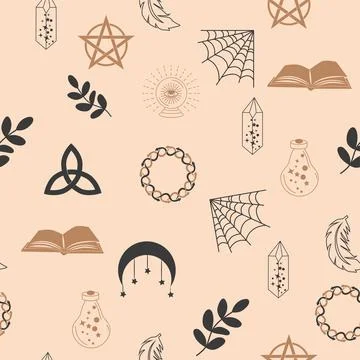 Magic and heaven seamless pattern, with magical elements such as snake, eye,  Stock Illustration