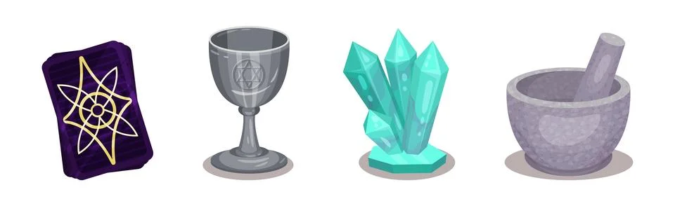 Magic and Wizardry Objects and Elements Vector Set Stock Illustration