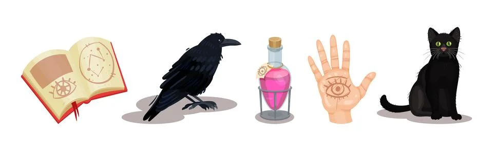 Magic and Wizardry Objects and Elements Vector Set Illustrazione stock