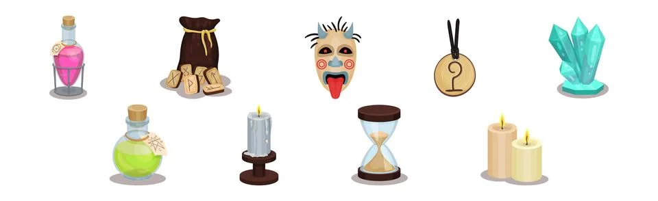 Magic and Wizardry Objects and Elements Vector Set イラスト素材