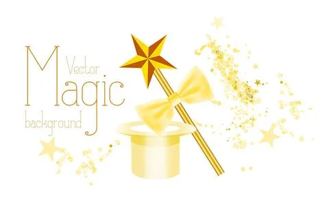 Magic background Magic background with wand, bow and hat on wihte. Vector ... Foto stock