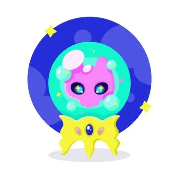 Magic ball with cat's skull in it. Fortune teller's ball of predictions. Ha.. Stock Illustration