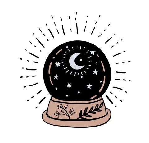 Magic ball for divination and foresight, magical boho tattoo design for witch Stock Illustration