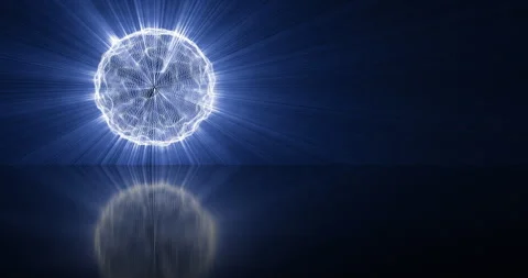 A magic ball with rays of light and reflection on the mirror floor 2 Stock Footage 309859036