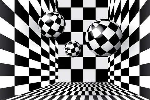 Magic balls in checkered room Stock Illustration