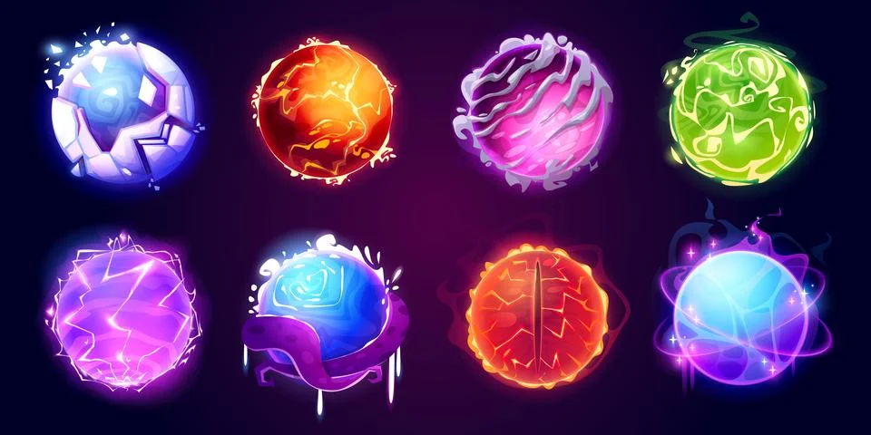 Magic balls, crystal spheres and energy orbs Stock Illustration
