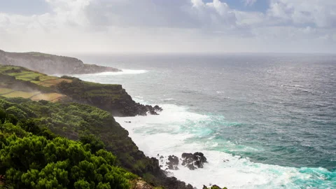 Magic beautiful cliff at the beach in bad weather Stock Footage 140348467