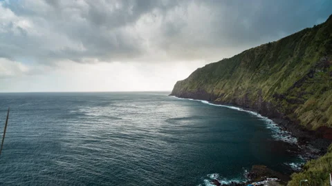 Magic beautiful cliff at the beach in bad weather Video stock 140348499
