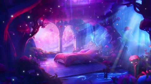 Magic bedroom with rays and flying particles Stock-Footage 252515789