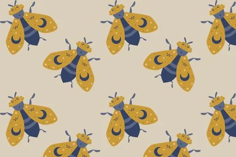 Magic bee with wings - seamless pattern Stock Illustration