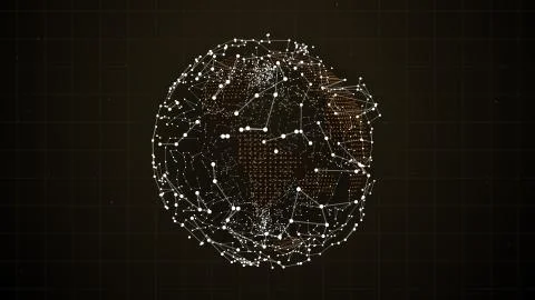 Magic blockchain planet with electric digital lights around it. イラスト素材